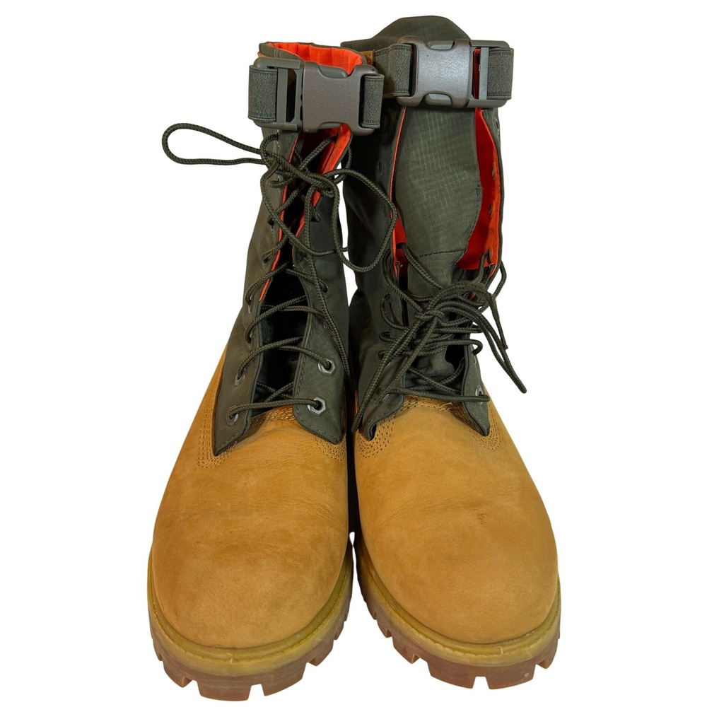 Timberland 8-Inch Premium Waterproof Boots Wheat Olive Green Orange Mens 9.5 - Picture 2 of 8